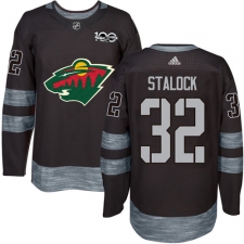 Men's Adidas Minnesota Wild #32 Alex Stalock Authentic Black 1917-2017 100th Anniversary NHL Jersey