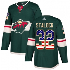 Men's Adidas Minnesota Wild #32 Alex Stalock Authentic Green USA Flag Fashion NHL Jersey