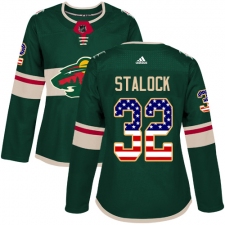 Women's Adidas Minnesota Wild #32 Alex Stalock Authentic Green USA Flag Fashion NHL Jersey