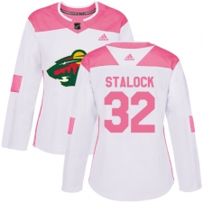 Women's Adidas Minnesota Wild #32 Alex Stalock Authentic White/Pink Fashion NHL Jersey