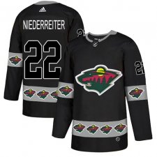 Men's Adidas Minnesota Wild #22 Nino Niederreiter Authentic Black Team Logo Fashion NHL Jersey