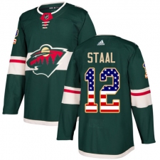 Men's Adidas Minnesota Wild #12 Eric Staal Authentic Green USA Flag Fashion NHL Jersey