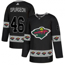 Men's Adidas Minnesota Wild #46 Jared Spurgeon Authentic Black Team Logo Fashion NHL Jersey