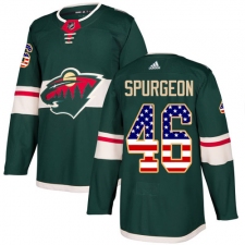 Men's Adidas Minnesota Wild #46 Jared Spurgeon Authentic Green USA Flag Fashion NHL Jersey