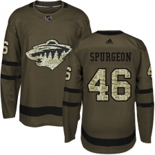 Youth Adidas Minnesota Wild #46 Jared Spurgeon Authentic Green Salute to Service NHL Jersey