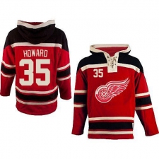 Men's Old Time Hockey Detroit Red Wings #35 Jimmy Howard Premier Red Sawyer Hooded Sweatshirt NHL Jersey