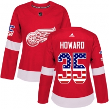 Women's Adidas Detroit Red Wings #35 Jimmy Howard Authentic Red USA Flag Fashion NHL Jersey