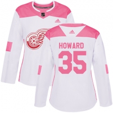 Women's Adidas Detroit Red Wings #35 Jimmy Howard Authentic White/Pink Fashion NHL Jersey