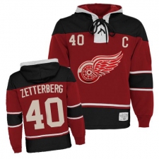 Youth Old Time Hockey Detroit Red Wings #40 Henrik Zetterberg Authentic Red Sawyer Hooded Sweatshirt NHL Jersey