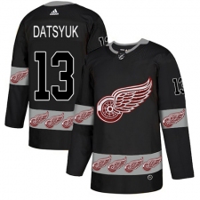 Men's Adidas Detroit Red Wings #13 Pavel Datsyuk Authentic Black Team Logo Fashion NHL Jersey