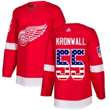 Men's Adidas Detroit Red Wings #55 Niklas Kronwall Authentic Red USA Flag Fashion NHL Jersey