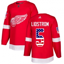 Men's Adidas Detroit Red Wings #5 Nicklas Lidstrom Authentic Red USA Flag Fashion NHL Jersey