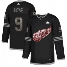 Men's Adidas Detroit Red Wings #9 Gordie Howe Black Authentic Classic Stitched NHL Jersey