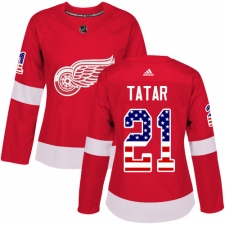 Women's Adidas Detroit Red Wings #21 Tomas Tatar Authentic Red USA Flag Fashion NHL Jersey
