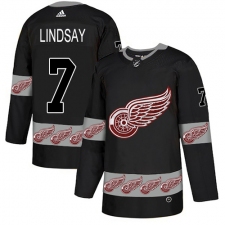 Men's Adidas Detroit Red Wings #7 Ted Lindsay Authentic Black Team Logo Fashion NHL Jersey