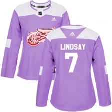 Women's Adidas Detroit Red Wings #7 Ted Lindsay Authentic Purple Fights Cancer Practice NHL Jersey