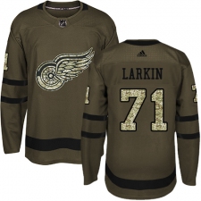 Men's Adidas Detroit Red Wings #71 Dylan Larkin Authentic Green Salute to Service NHL Jersey