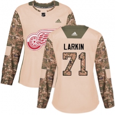 Women's Adidas Detroit Red Wings #71 Dylan Larkin Authentic Camo Veterans Day Practice NHL Jersey