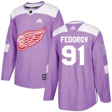 Men's Adidas Detroit Red Wings #91 Sergei Fedorov Authentic Purple Fights Cancer Practice NHL Jersey