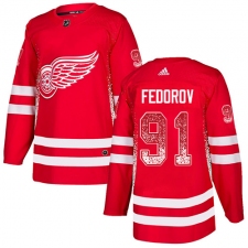 Men's Adidas Detroit Red Wings #91 Sergei Fedorov Authentic Red Drift Fashion NHL Jersey