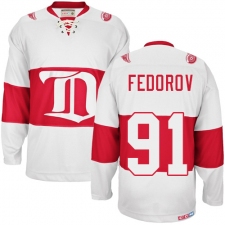 Men's CCM Detroit Red Wings #91 Sergei Fedorov Authentic White Winter Classic Throwback NHL Jersey