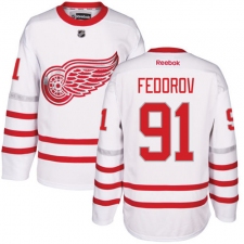 Men's Reebok Detroit Red Wings #91 Sergei Fedorov Authentic White 2017 Centennial Classic NHL Jersey