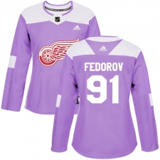 Women's Adidas Detroit Red Wings #91 Sergei Fedorov Authentic Purple Fights Cancer Practice NHL Jersey