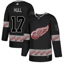 Men's Adidas Detroit Red Wings #17 Brett Hull Authentic Black Team Logo Fashion NHL Jersey