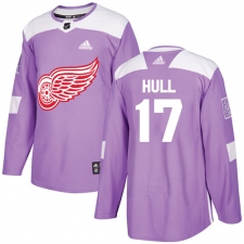 Men's Adidas Detroit Red Wings #17 Brett Hull Authentic Purple Fights Cancer Practice NHL Jersey