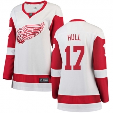 Women's Detroit Red Wings #17 Brett Hull Authentic White Away Fanatics Branded Breakaway NHL Jersey