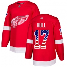 Youth Adidas Detroit Red Wings #17 Brett Hull Authentic Red USA Flag Fashion NHL Jersey