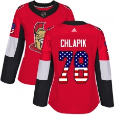 Women's Adidas Ottawa Senators #78 Filip Chlapik Authentic Red USA Flag Fashion NHL Jersey