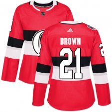 Women's Adidas Ottawa Senators #21 Logan Brown Authentic Red 2017 100 Classic NHL Jersey