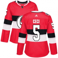 Women's Adidas Ottawa Senators #5 Cody Ceci Authentic Red 2017 100 Classic NHL Jersey