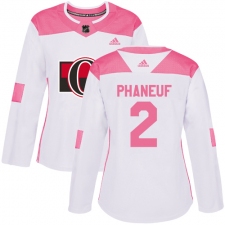 Women's Adidas Ottawa Senators #2 Dion Phaneuf Authentic White/Pink Fashion NHL Jersey