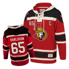 Men's Old Time Hockey Ottawa Senators #65 Erik Karlsson Authentic Red Sawyer Hooded Sweatshirt NHL Jersey