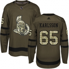 Youth Adidas Ottawa Senators #65 Erik Karlsson Authentic Green Salute to Service NHL Jersey