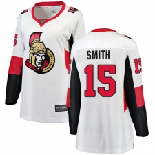 Women's Ottawa Senators #15 Zack Smith Fanatics Branded White Away Breakaway NHL Jersey