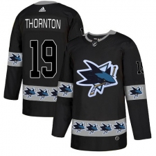 Men's Adidas San Jose Sharks #19 Joe Thornton Authentic Black Team Logo Fashion NHL Jersey