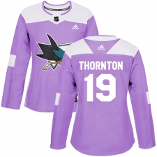 Women's Adidas San Jose Sharks #19 Joe Thornton Authentic Purple Fights Cancer Practice NHL Jersey