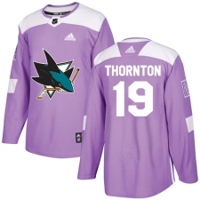 Youth Adidas San Jose Sharks #19 Joe Thornton Authentic Purple Fights Cancer Practice NHL Jersey