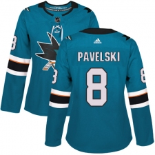 Women's Adidas San Jose Sharks #8 Joe Pavelski Authentic Teal Green Home NHL Jersey