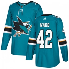 Men's Adidas San Jose Sharks #42 Joel Ward Premier Teal Green Home NHL Jersey