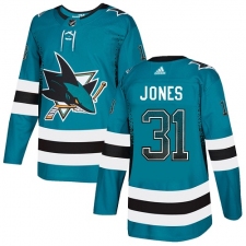 Men's Adidas San Jose Sharks #31 Martin Jones Authentic Teal Drift Fashion NHL Jersey