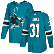 Youth Adidas San Jose Sharks #31 Martin Jones Authentic Teal Green Home NHL Jersey