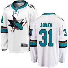 Youth San Jose Sharks #31 Martin Jones Fanatics Branded White Away Breakaway NHL Jersey