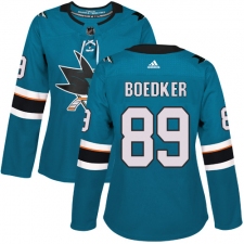 Women's Adidas San Jose Sharks #89 Mikkel Boedker Authentic Teal Green Home NHL Jersey