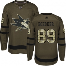 Youth Adidas San Jose Sharks #89 Mikkel Boedker Authentic Green Salute to Service NHL Jersey