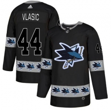Men's Adidas San Jose Sharks #44 Marc-Edouard Vlasic Authentic Black Team Logo Fashion NHL Jersey