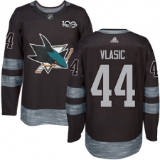 Men's Adidas San Jose Sharks #44 Marc-Edouard Vlasic Premier Black 1917-2017 100th Anniversary NHL Jersey